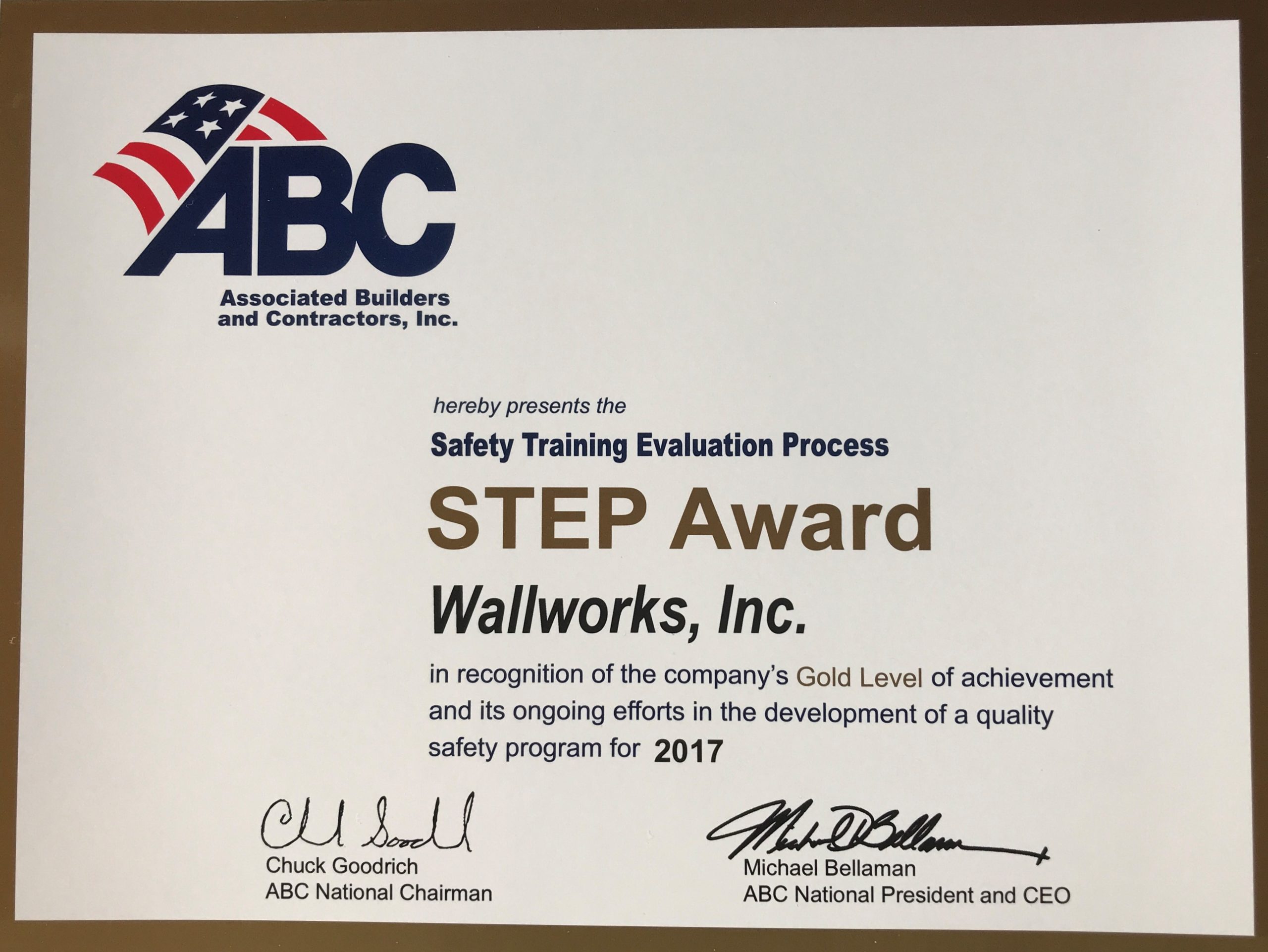 Wallworks awarded STEP Gold for commitment to Safety!