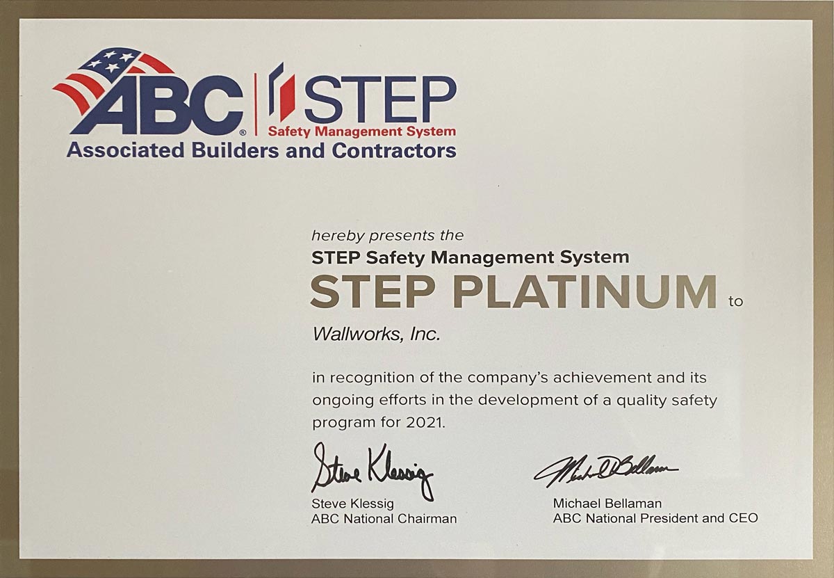 Wallworks awarded STEP Platinum for commitment to Safety!